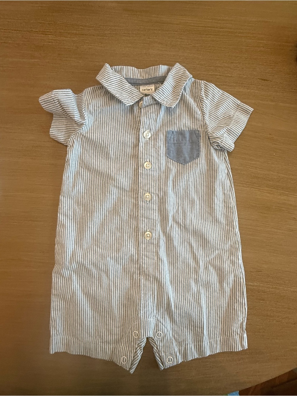 Carter's Blue & White Striped Button-Front Baby Romper Shirt